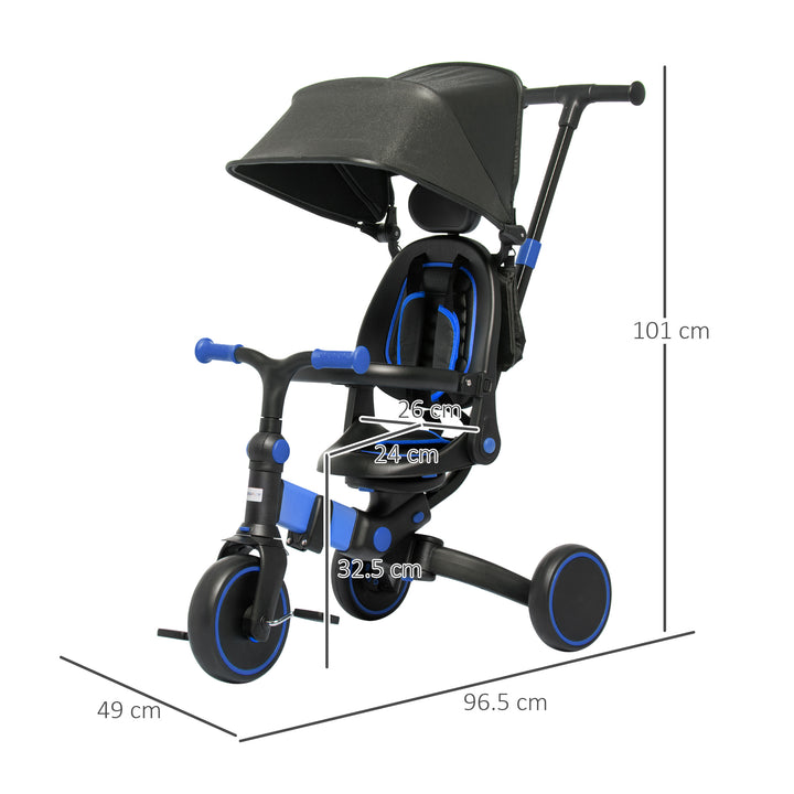 3-in-1 Tricycle for Kids with Aluminium Frame, Baby Trike with Adjustable Push Handle, Canopy and Seat Angle for 18-48 Months, Blue