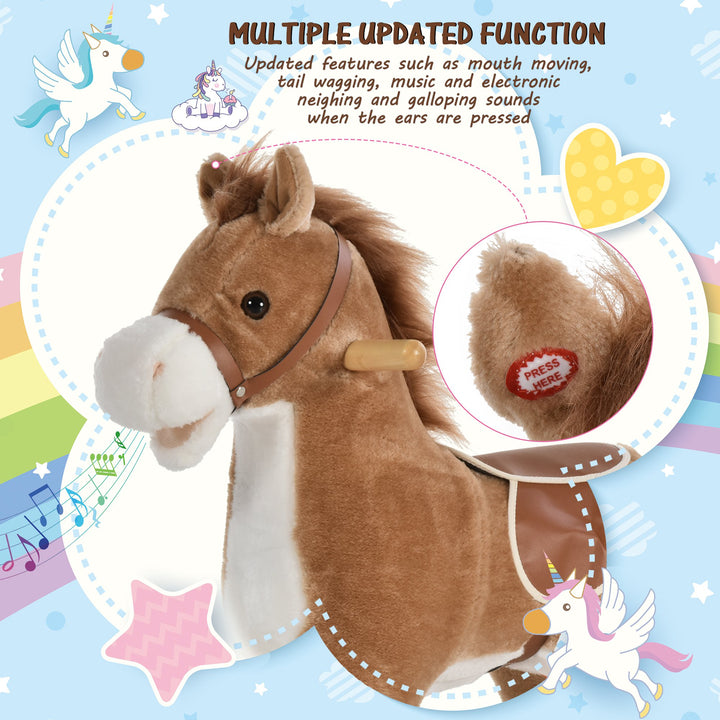 Kids Ride On Plush Rocking Horse w/ Sound Brown