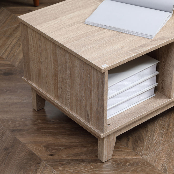 Coffee Table with Storage, Tea Table with Sliding Doors and Natural Woven Rattan for Living Room, Office, Study Room, Reception Room