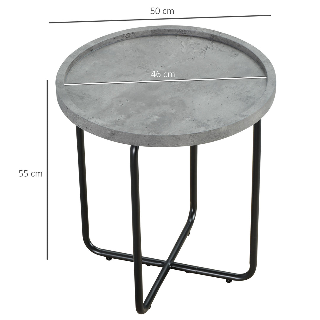 Round End Table, Modern Accent Side Table with Cement Effect Tabletop and Metal Frame for Living Room