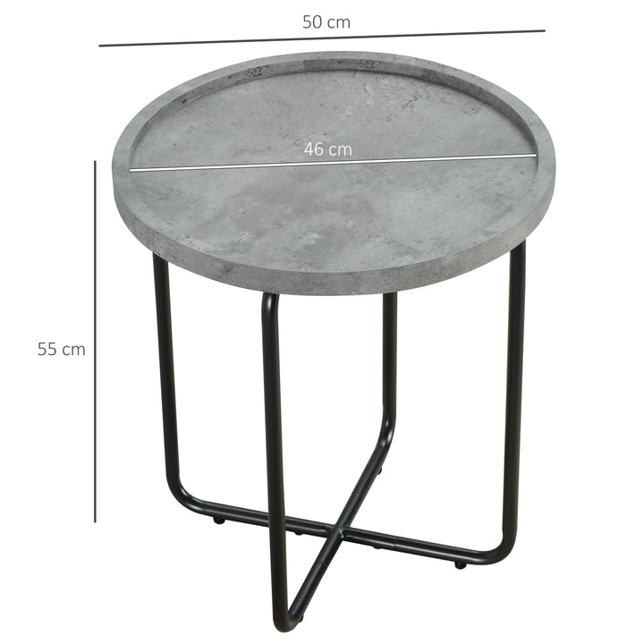 Round End Table, Modern Accent Side Table with Cement Effect Tabletop and Metal Frame for Living Room