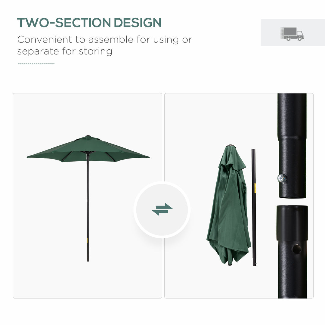 Outsunny 2m Patio Parasols Umbrellas, Outdoor Sun Shade with 6 Sturdy Ribs for Balcony, Bench, Garden, Green