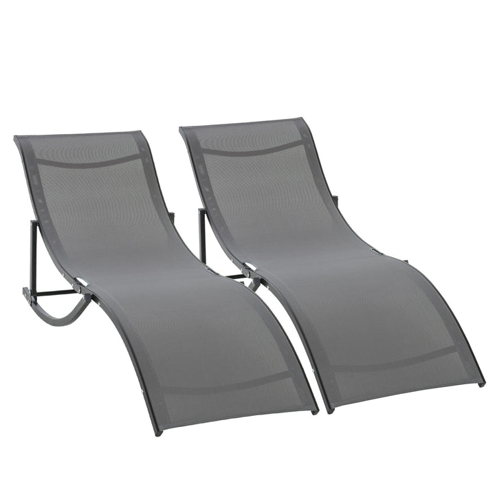 Outsunny Set of 2 S-shaped Foldable Lounge Chair Sun Lounger Reclining Outdoor Chair for Patio Beach Garden Grey