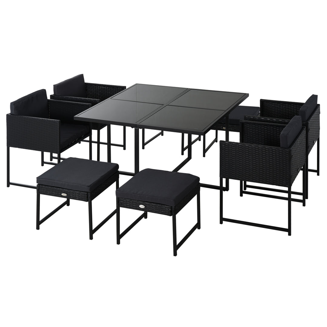 8-Seater Rattan Dining Cube Set Outdoor Patio Furniture PE Rattan Wicker Dining Set w/ 4 Armchair,4 Foot Stool,Grey Cushion