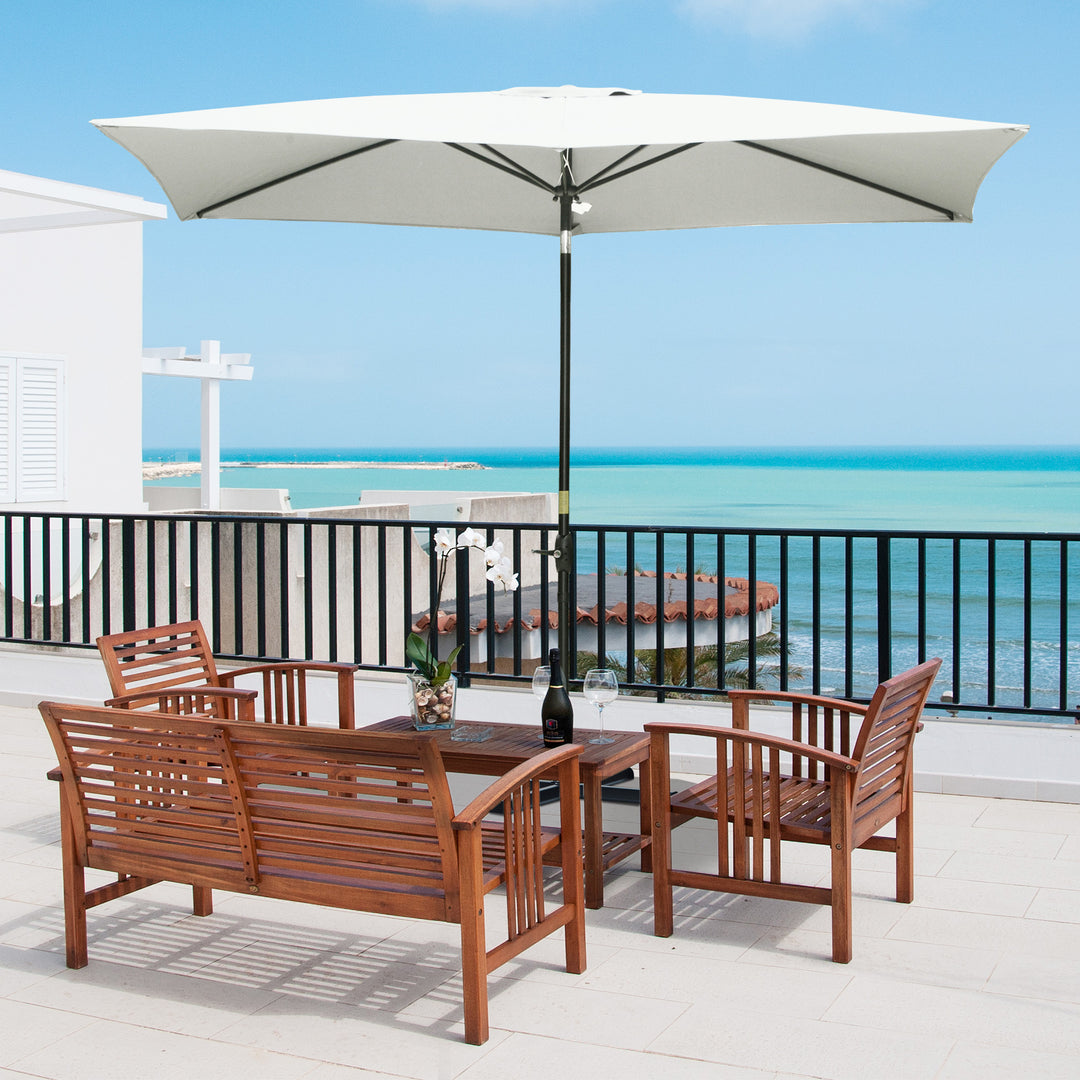 Outsunny 2 x 3m Garden Parasol Umbrella, Rectangular Market Umbrella Patio, Outdoor Table Umbrellas with Crank &amp; Push Button Tilt, Cream White