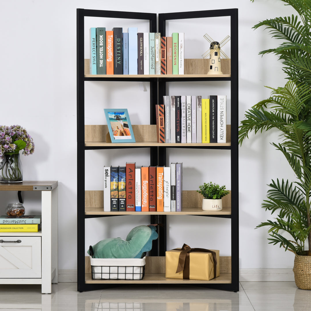 4-Tier Triangle Frame Storage Shelf Bookshelf Display Unit Cabinet Steel Frame Home Office Organisation Freestanding 90L x 39W x 160L cm