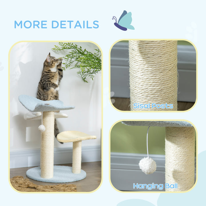 54cm Cat Towers for Indoor Cats, Cat Tree Top Butterfly Shape Design Kitten Play Tower w/ Sisal Scratching Post, Toy Ball, 40 x 40 x 54cm, Blue