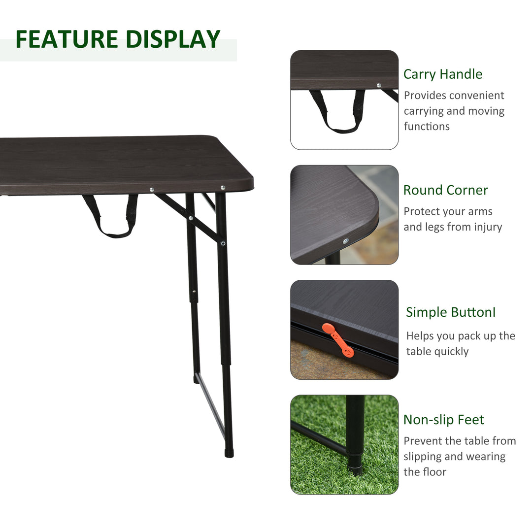 4FT Portable Metal Picnic Table-Black/Brown