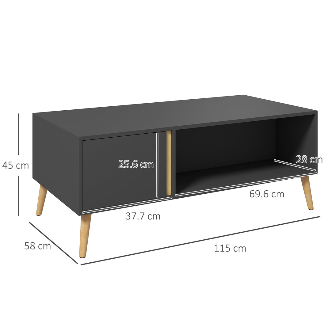 Coffee Table for Living Room, Modern Centre Table with Storage Compartments and Cabinets, Rectangular Side Table, 115x 58x 45cm, Grey