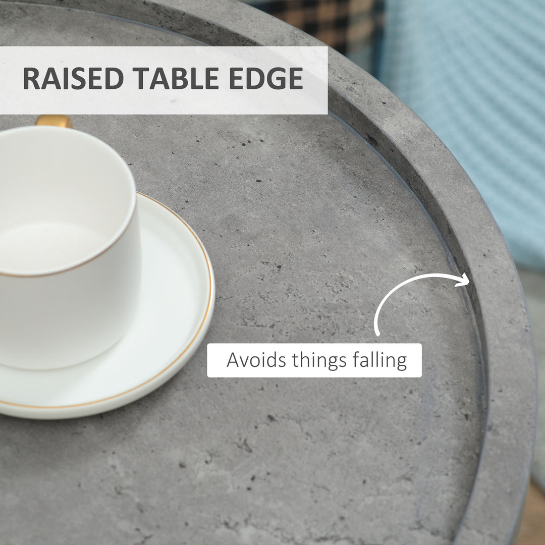 Round End Table, Modern Accent Side Table with Cement Effect Tabletop and Metal Frame for Living Room
