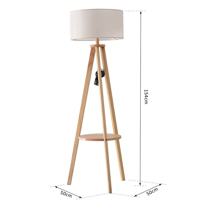 Free Standing Floor Lamp,  50Lx50Wx154H cm-Beige/Natural Wood Colour