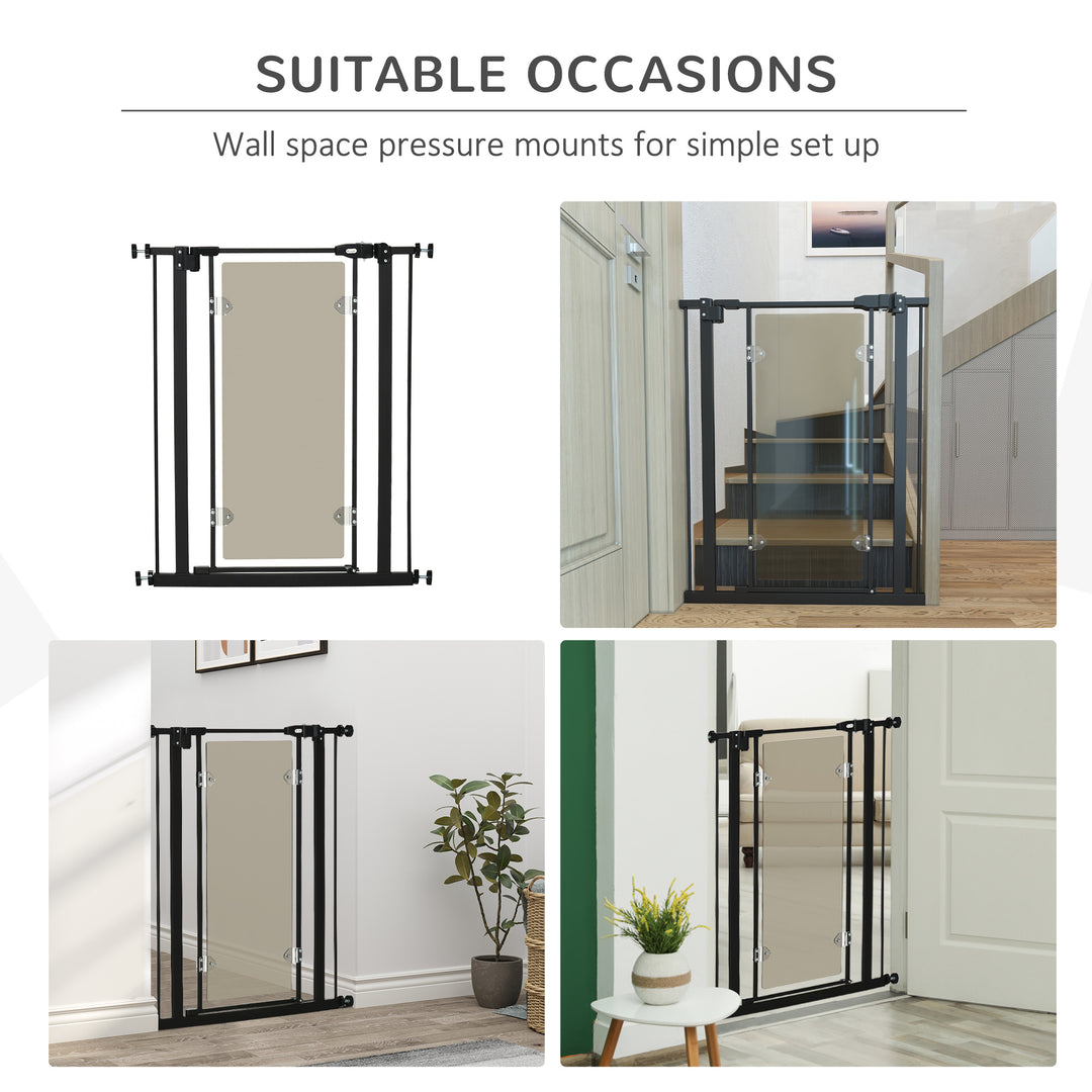PawHut Pressure Fit Pet Safety Gate, Auto-Close Dog Barrier Stairgate, Double Locking, Acrylic Panel, for Doors, Hallways, Openings 76-82 cm, Black