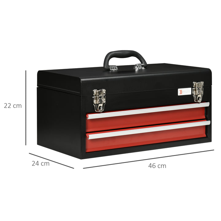 DURHAND 2 Drawer Tool Chest, Lockable Metal Tool Box with Ball Bearing Runners, Portable Toolbox, 460mm x 240mm x 220mm