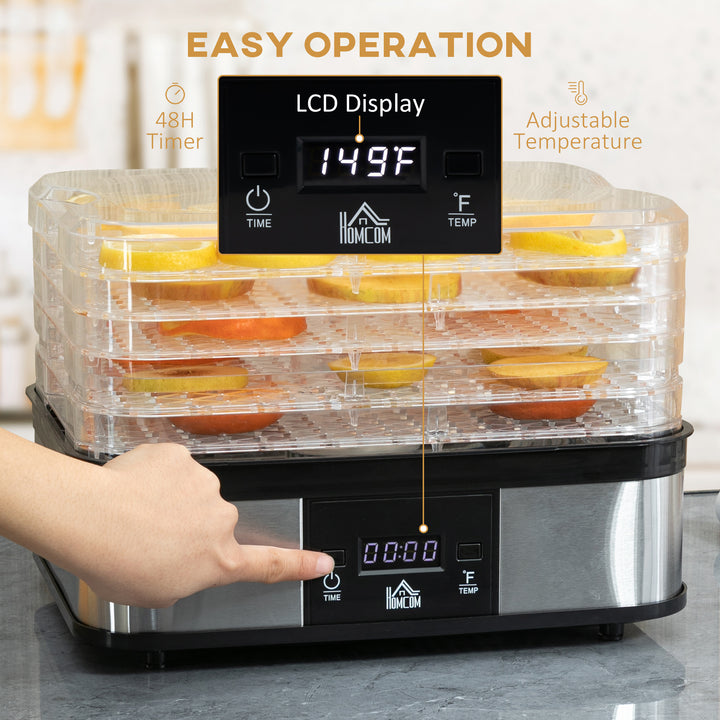 5 Tier Food Dehydrator, 245W Stainless Steel Food Dryer Machine with Adjustable Temperature, Timer and LCD Display for Drying Fruit, Silver