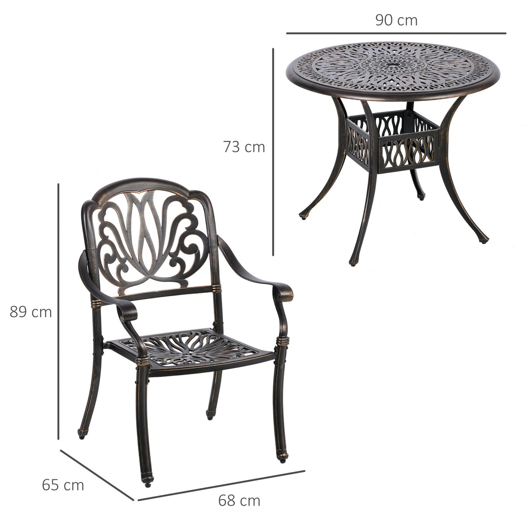 5-Piece Outdoor Furniture Dining Set, Cast Aluminum Conversation Set Includes 4 Chairs, 1 Round Table with Umbrella Hole for Patio Garden