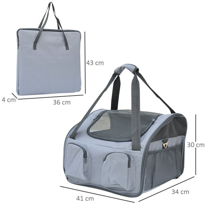 Pawhut Pet Carrier Portable Cat Carrier Folding Dog Bag with Mesh Windows, 41 x 34 x 30 cm, Grey