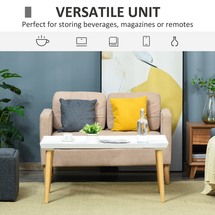 Tray Top Coffee Table for Living Room Conference Home Office Modern Simple Rectangle Cocktail Tea Wooden Legs White