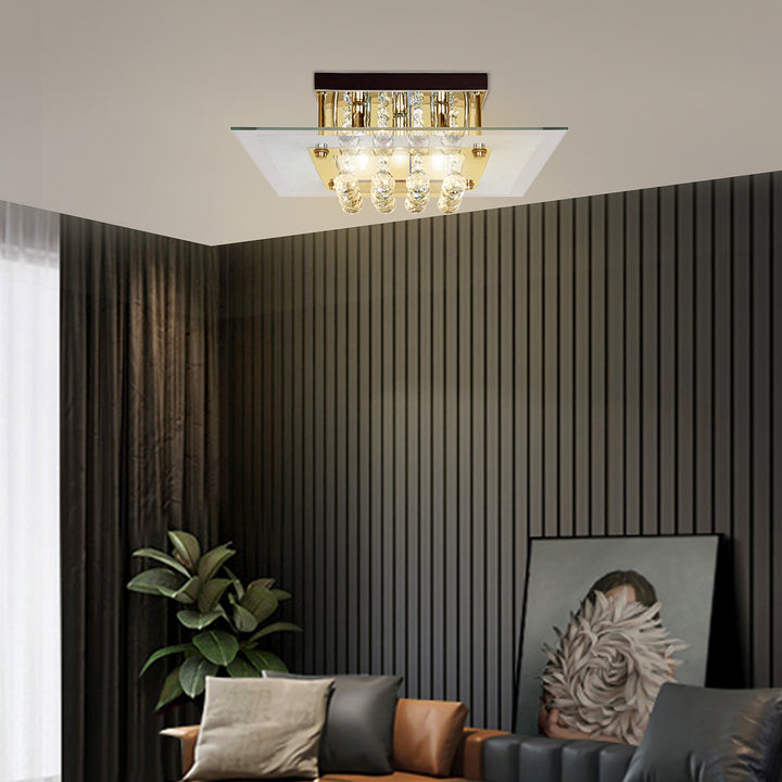 Crystal Chandelier Ceiling Mount Pendant Light Lamp Modern Illumination Fabric, 40L x 40W x 16 Hcm