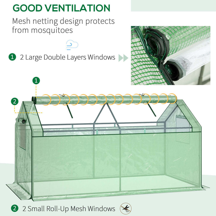 Outsunny Mini Greenhouse Portable Garden Greenhouse Metal Frame Growhouse with Large Zipper Windows for Plants, 180 x 92 x 92 cm