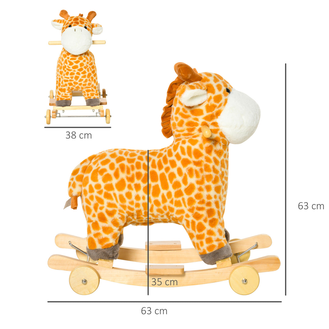 HOMCOM 2-IN-1 Kids Plush Ride-On Rocking Gliding Horse Giraffe-shaped Plush Toy Rocker with Realistic Sounds for Child 36-72 Months Yellow