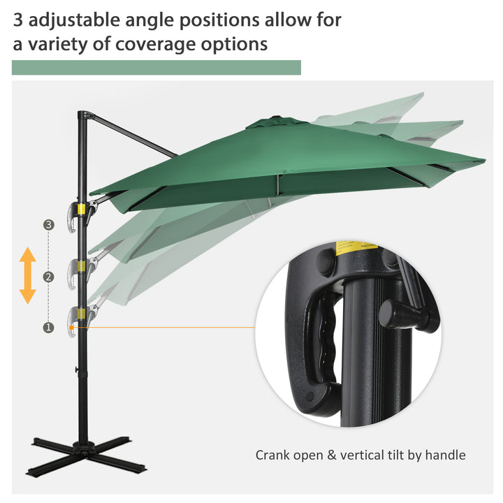 Square Outdoor Umbrella Parasol W/360° Rotation, 245Lx245Wx248H cm-Green