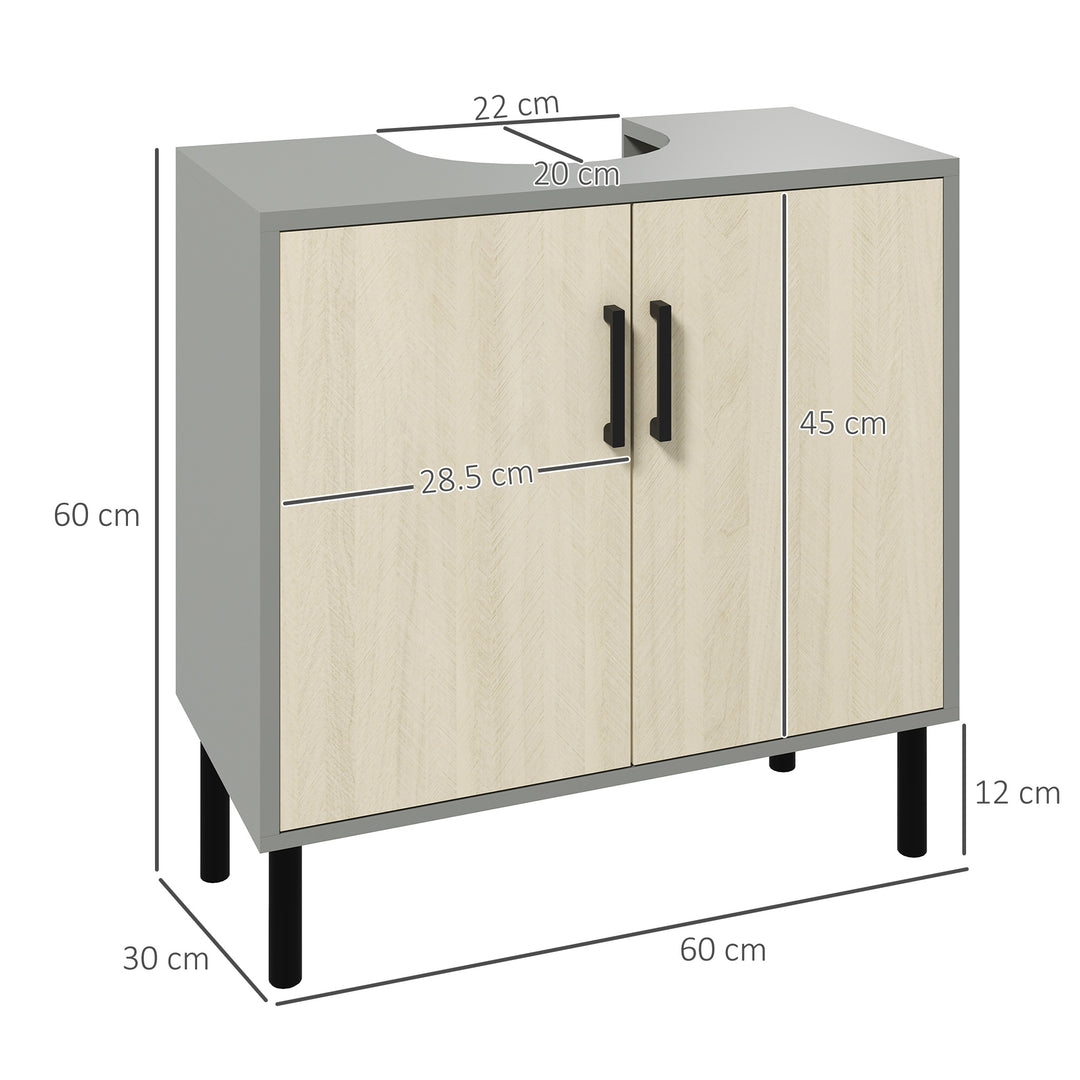 Kleankin Under Sink Cabinet, Under Sink Unit Bathroom Vanity , Storage Cupboard with Double Doors, Storage Shelves, 60x30x61cm, Natural