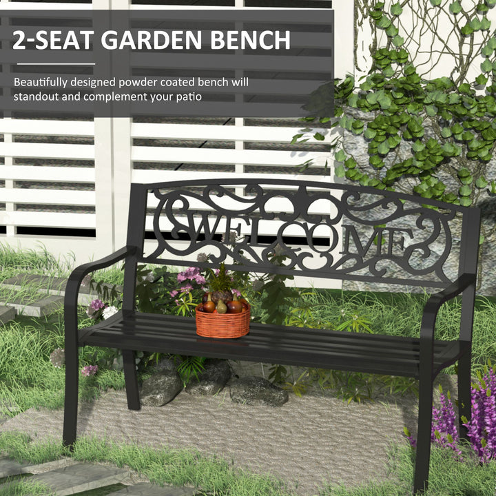 Outsunny 2 Seater Metal Garden Bench Patio Outdoor Park Porch Chair