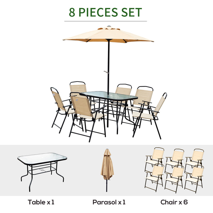8 Pcs Dining Set W/Umbrella, Textilene-Beige