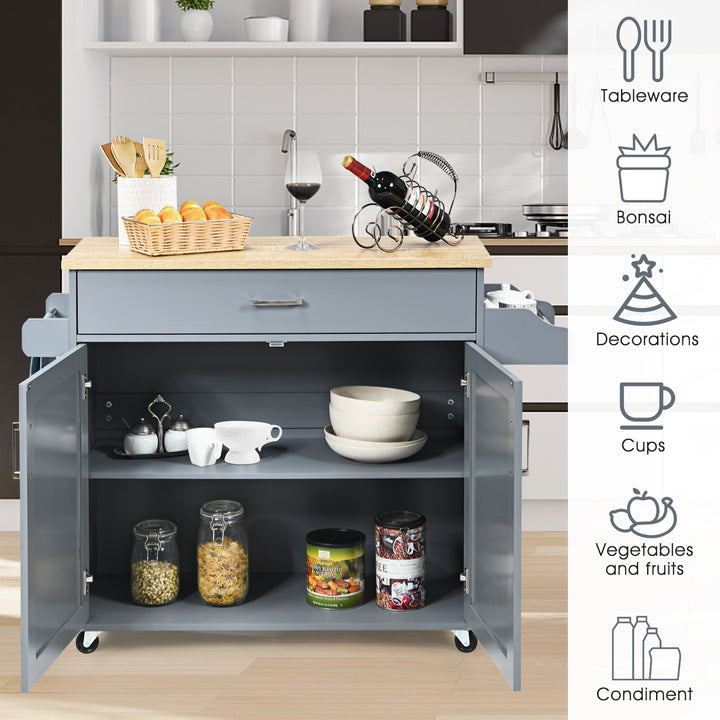 Rolling Kitchen Storage Trolley with Adjustable Shelf and Drawer-Grey