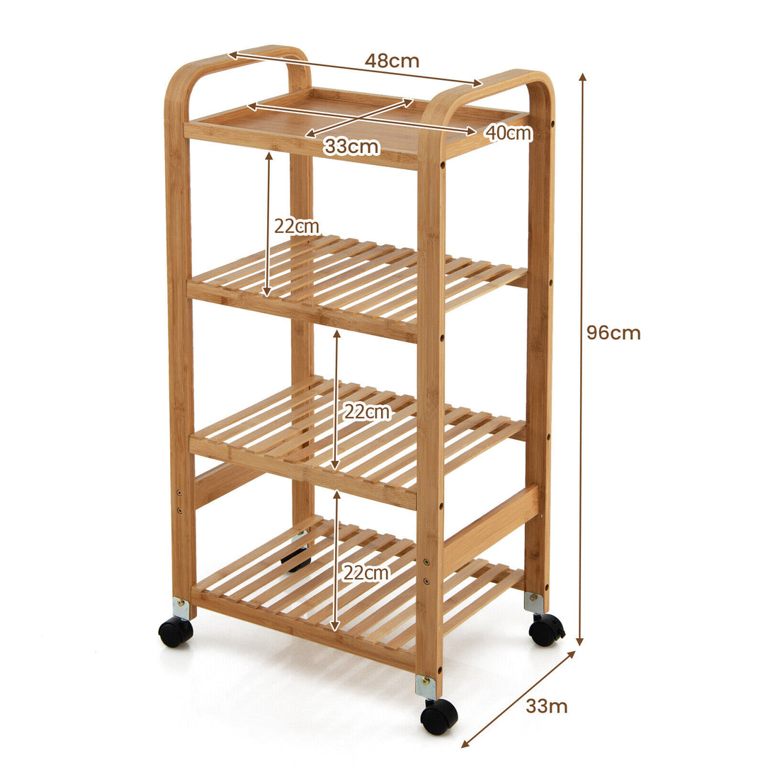 4-Tier Bamboo Rolling Storage Cart with Locking Casters