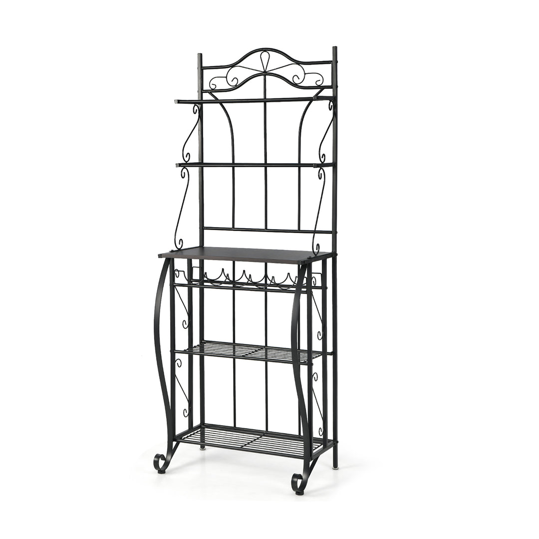 5-Tier Freestanding Baker's Rack with Wine Rack and Adjustable Foot Pads