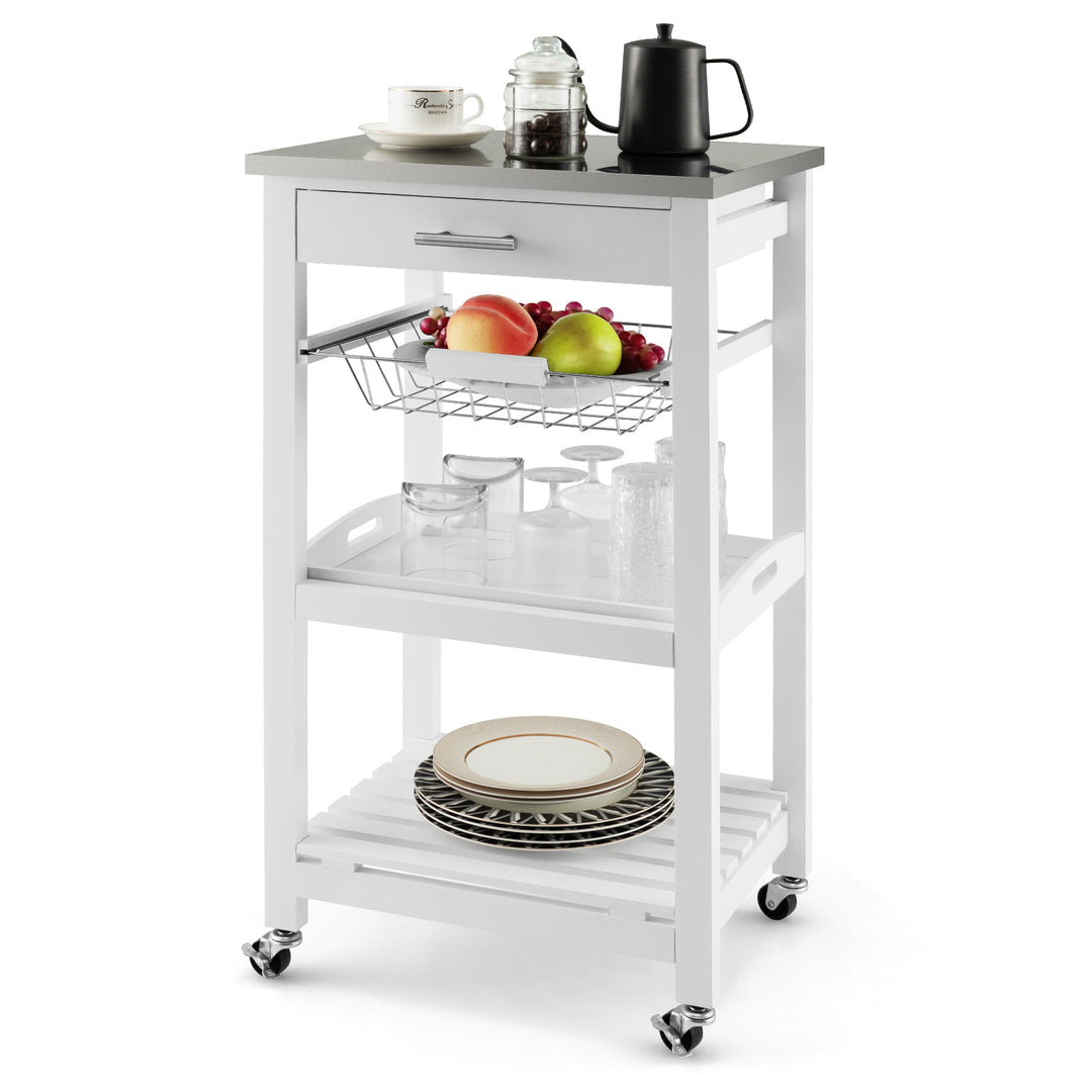 4-Tier Rolling Trolley Cart with Lock Wheels Basket and Drawer