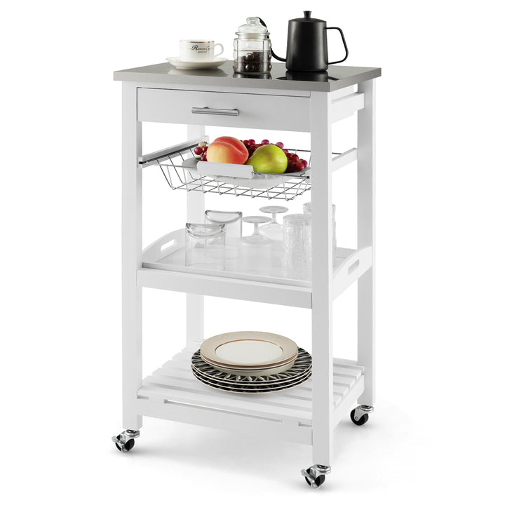 4-Tier Rolling Trolley Cart with Lock Wheels Basket and Drawer