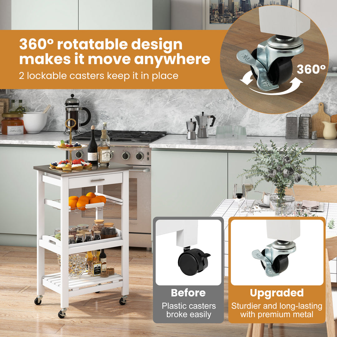 4-Tier Rolling Trolley Cart with Lock Wheels Basket and Drawer