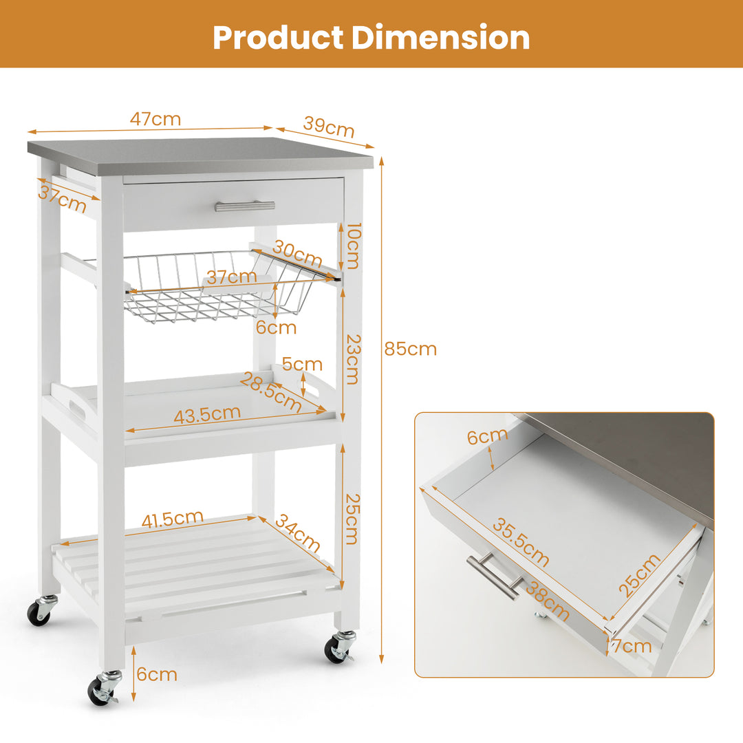 4-Tier Rolling Trolley Cart with Lock Wheels Basket and Drawer
