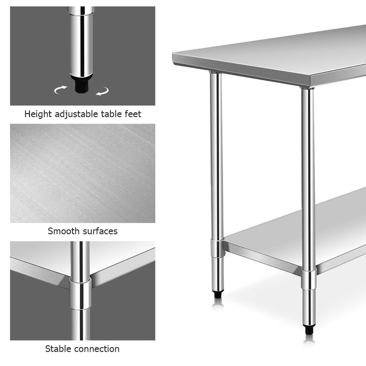 Kitchen Table with Height Adjustable Shelf and Adjustable Feet-61 x 122 cm