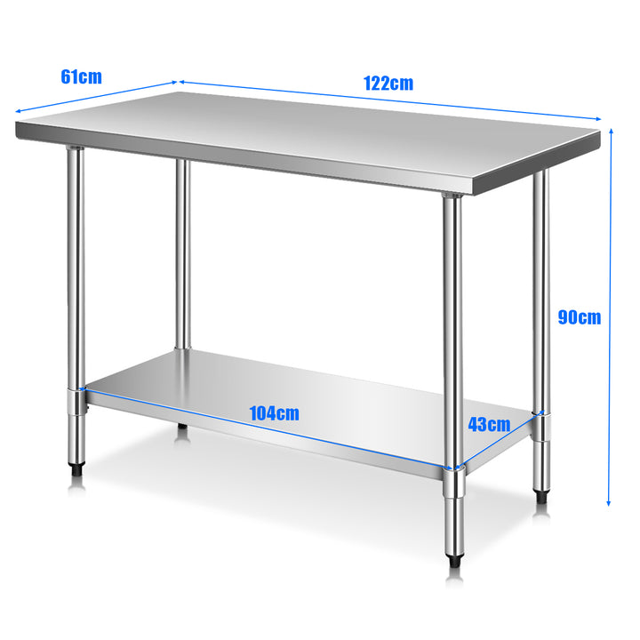 Kitchen Table with Height Adjustable Shelf and Adjustable Feet-61 x 122 cm