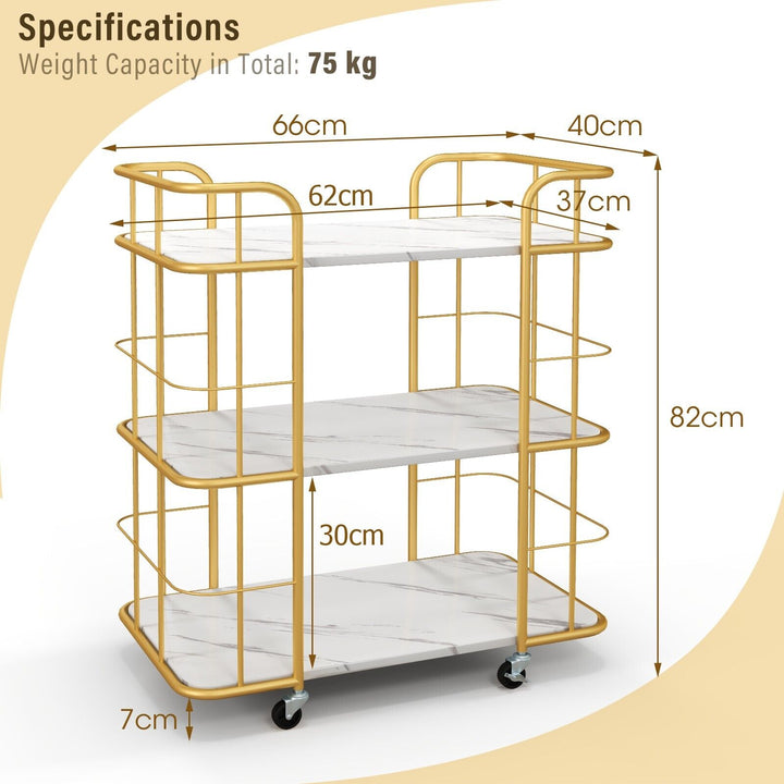 3-Tier Rolling Buffet Serving Cart with Lockable Wheels and Handles-Golden