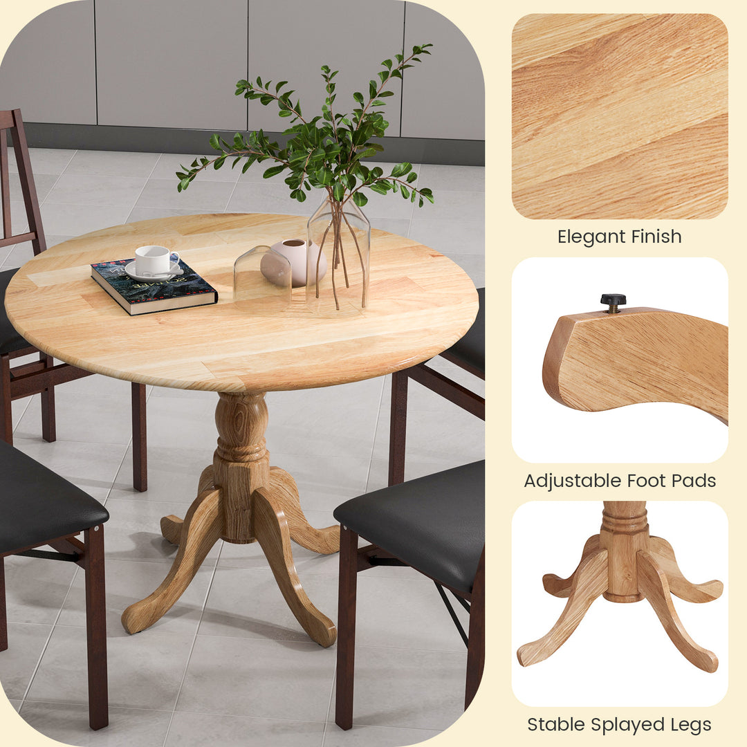 Wooden Dining Table with Round Tabletop and Curved Trestle Legs-Natural