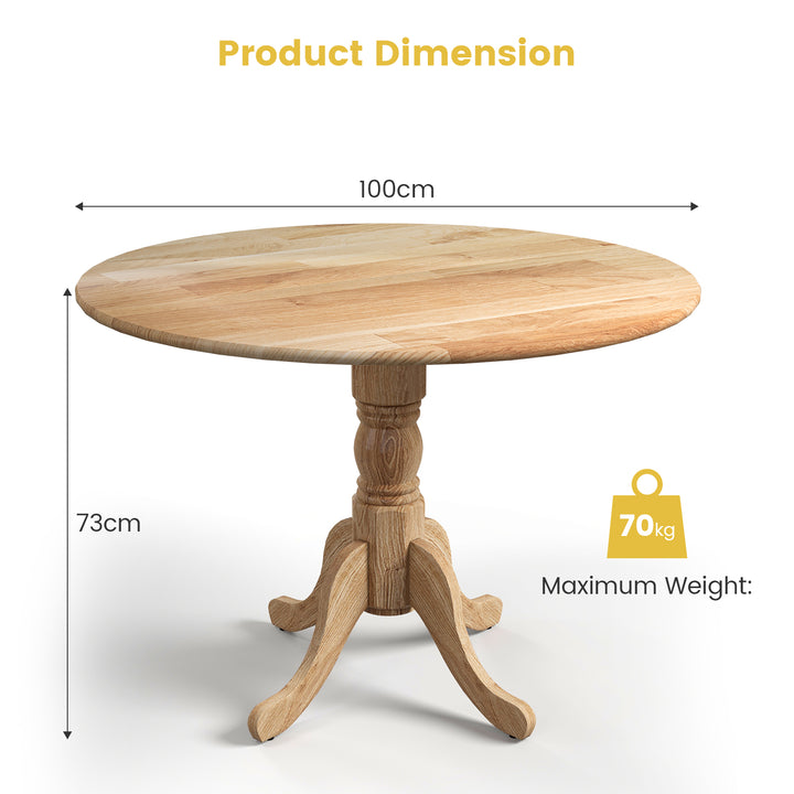 Wooden Dining Table with Round Tabletop and Curved Trestle Legs-Natural