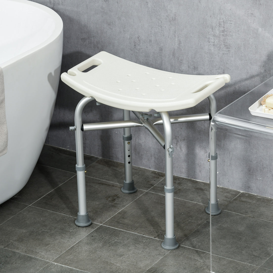 Aluminium Shower Stool for Elderly, Height Adjustable Shower Seat with Removable Padded Cushion, Shower Head Holder, Non-Slip Bath Stool for Seniors, Disabled, Pregnant, White