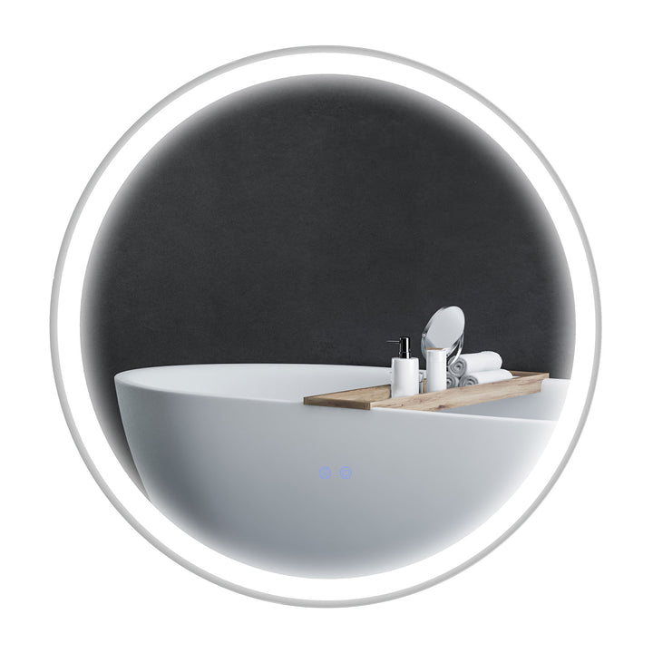 Kleankin Round Bathroom Mirror with LED Lights, 3 Temperature Colours, Defogging Film, Aluminium Frame, Hardwired, 60 x 60 cm