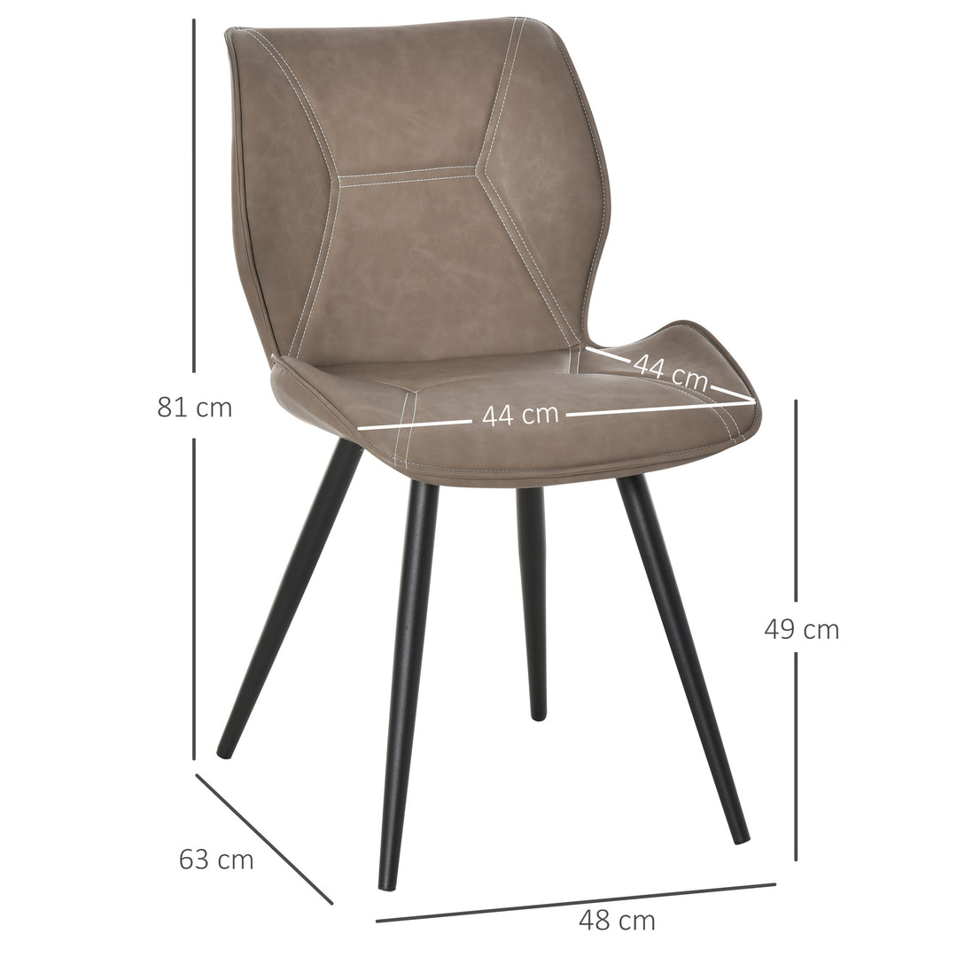 Set of 2 Contrast Stitched PU Leather Racing-Style Dining Chairs Accent Seat w/ Steel Legs Ergonomic Back Padding Home Living Room Brown