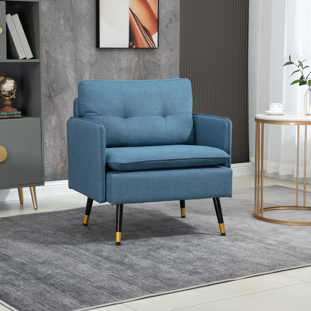 Modern Armchairs with Steel Legs, Upholstered Button Tufted Accent Chairs for Living Room and Bedroom, Dark Blue