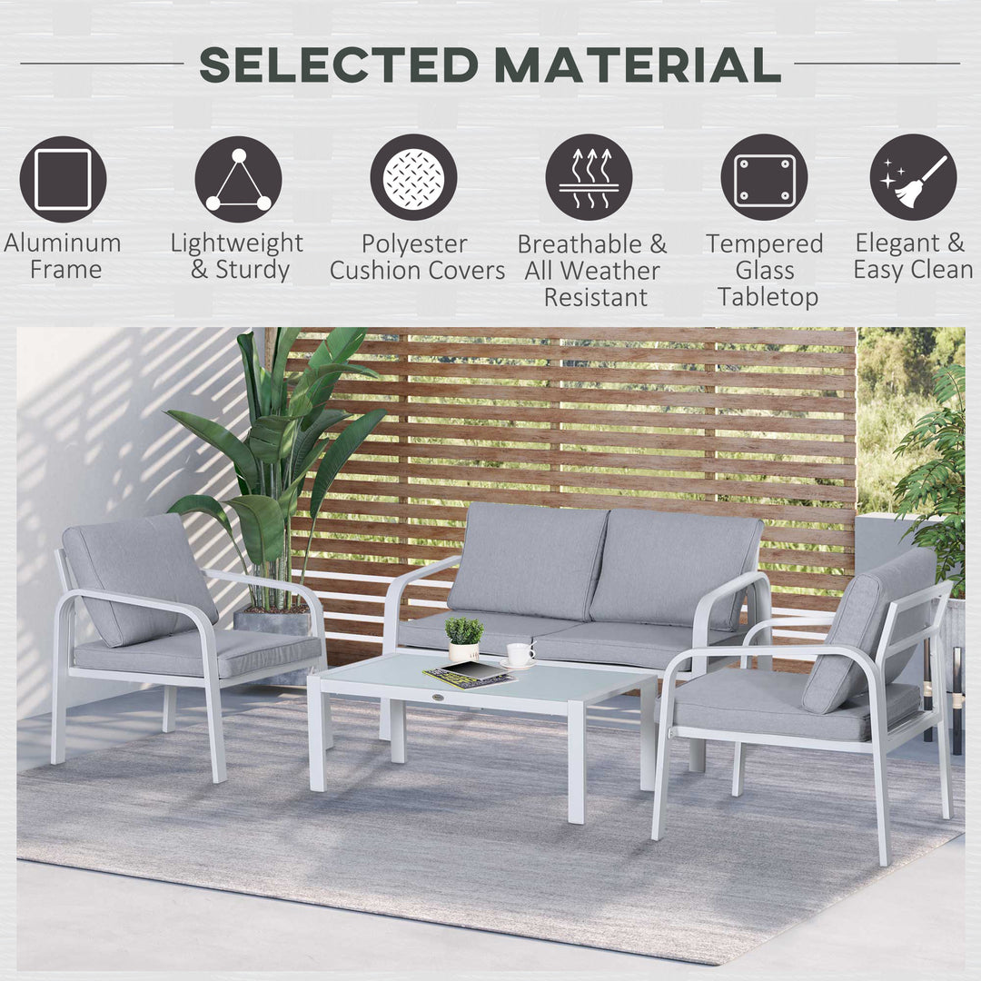 4-Seater Outdoor PE Rattan Table and Chairs Set White/Grey