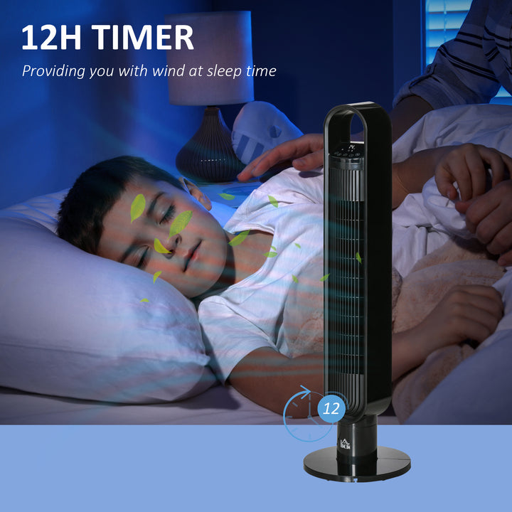 HOMCOM 39" Tower Fan Cooling for Bedroom with Oscillating, 3 Speed, 12h Timer, LED Sensor Panel, Remote Controller, Black