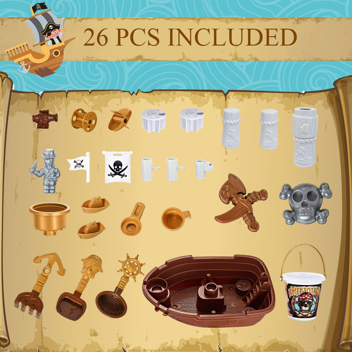 Pirate Ship Theme Sand and Water Table Beach Toy Set 2 in 1 Outdoor Activities Playset for Kids with Accessories Garden Sandpit Sandbox