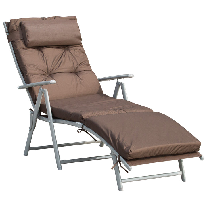 Outsunny Outdoor Patio Sun Lounger Garden Texteline Foldable Reclining Chair Pillow Adjustable Recliner with Cushion - Brown