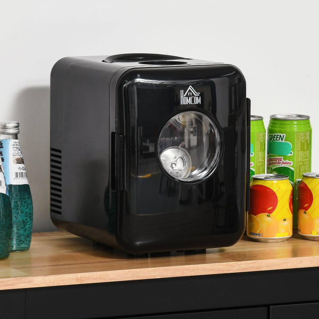 4 L/6 Can Mini Fridge, AC+DC Portable Cooler &amp; Warmer for Skincare, Makeup, Cosmetics, Food, for Bedroom, Home, Caravan, Car, Black
