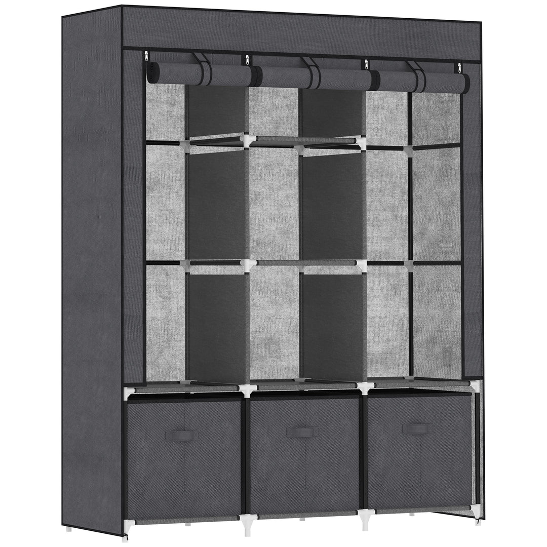 Fabric Wardrobe, Portable Wardrobe with 5 Shelves, Dark Grey